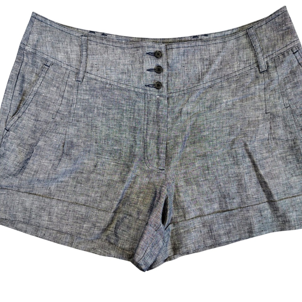 Cato Womens SZ 14 Linen Blend Cuffed Shorts Blue Gray Coastal Grandma Casual